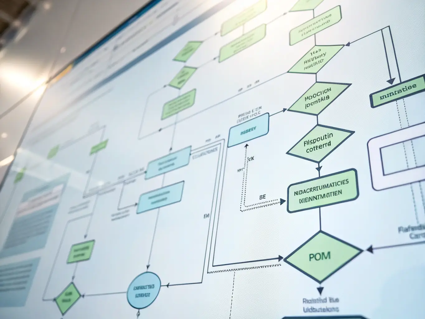 A digital illustration of a flowchart representing the logical steps in algorithm design, emphasizing structured problem-solving.